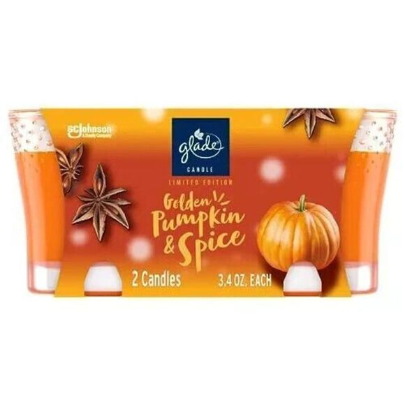 GLADE CANDLES Golden Pumpkin & Spice Limited Edition Scent 3.4 Oz 2 CANDLES - Picture 1 of 8